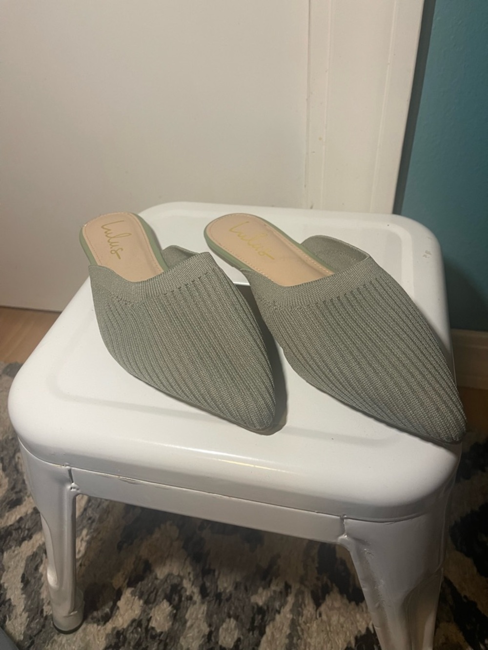 Lulu's Knit Pointed-Toe Slip-On Mules in Sage